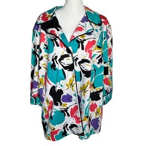 MAGGIE BARNES Women's 3X Colorful Abstract Print Art Cotton Jacket Blazer Career